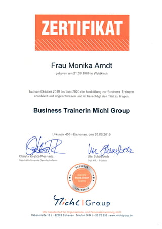 Urkunde Pruefungsurkunde Coaching Freiburg Insitut