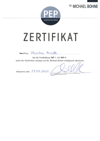 Zertifikat PEP Klopfen für Profis