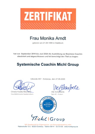 Zertifikat Systemische Coaching - Michl Group